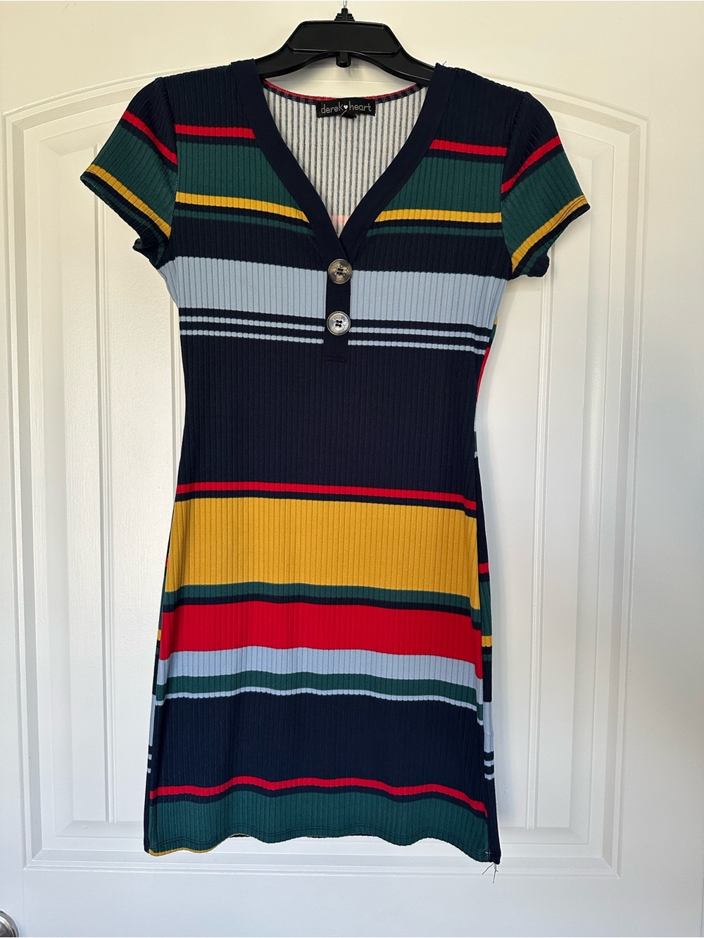 Derek Heart Y2K Striped V-Neck Knit Dress - Multicolor Size S